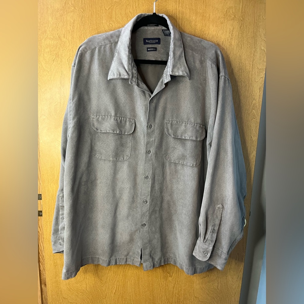 Men’s Shacket Van Heusen Soft Suede Shirt Gray L/S SZ XXL EUC